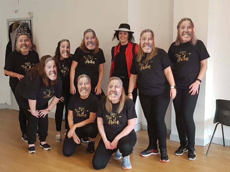Group enjoying thriller hen party with Michael Jackson moves and zombie choreography